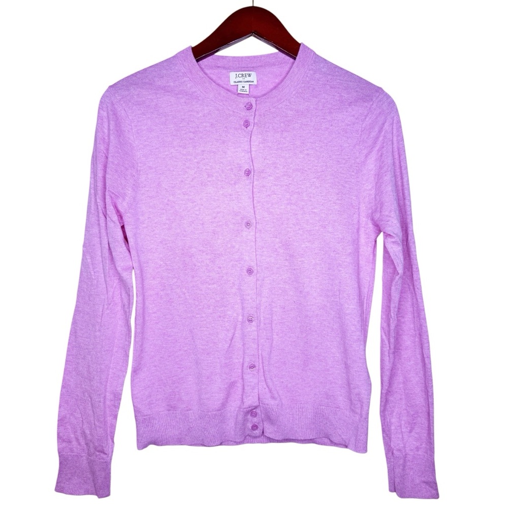 J. CREW NWT Classic Cotton Cardigan Sweater Size Medium in Heather Berry - Picture 9 of 9